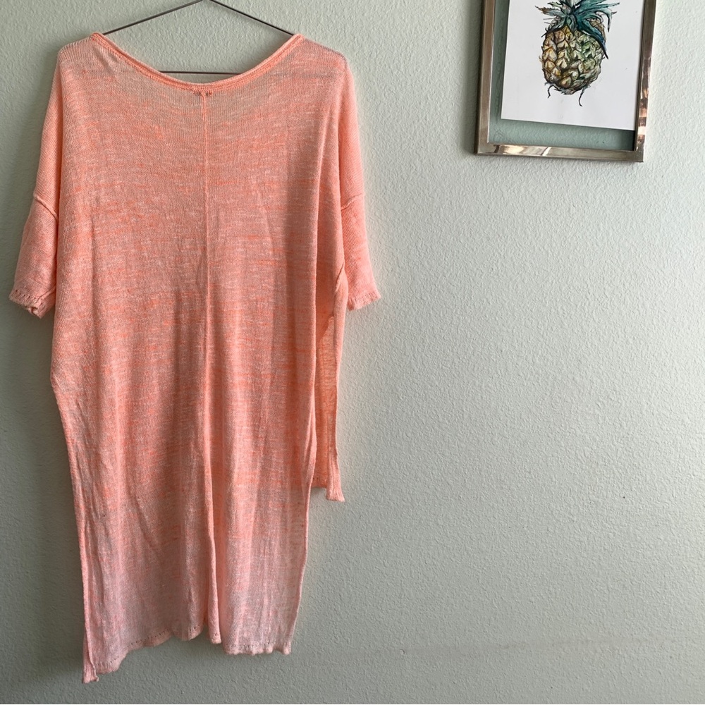 FREE PEOPLE high low pockets peach knit tunic top shirt XS coastal linen boxy - Picture 6 of 9